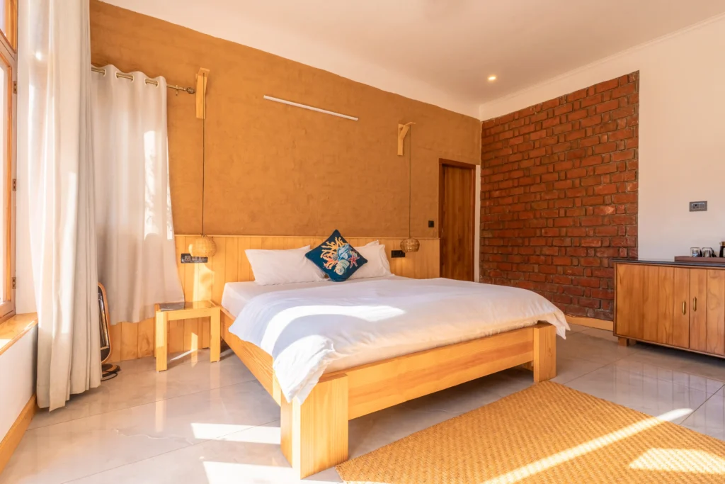 Traditional Himalayan inspired bedroom interiors in The Chaukas Room at Dharchula House.