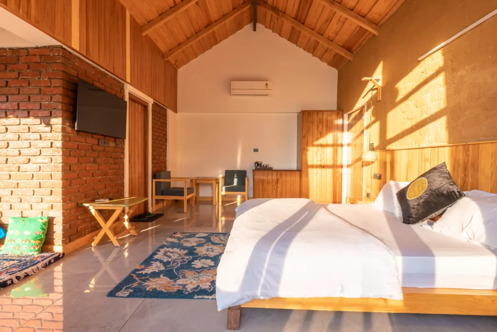 Traditional Himalayan inspired bedroom interiors in The Chaukas Room at Dharchula House.