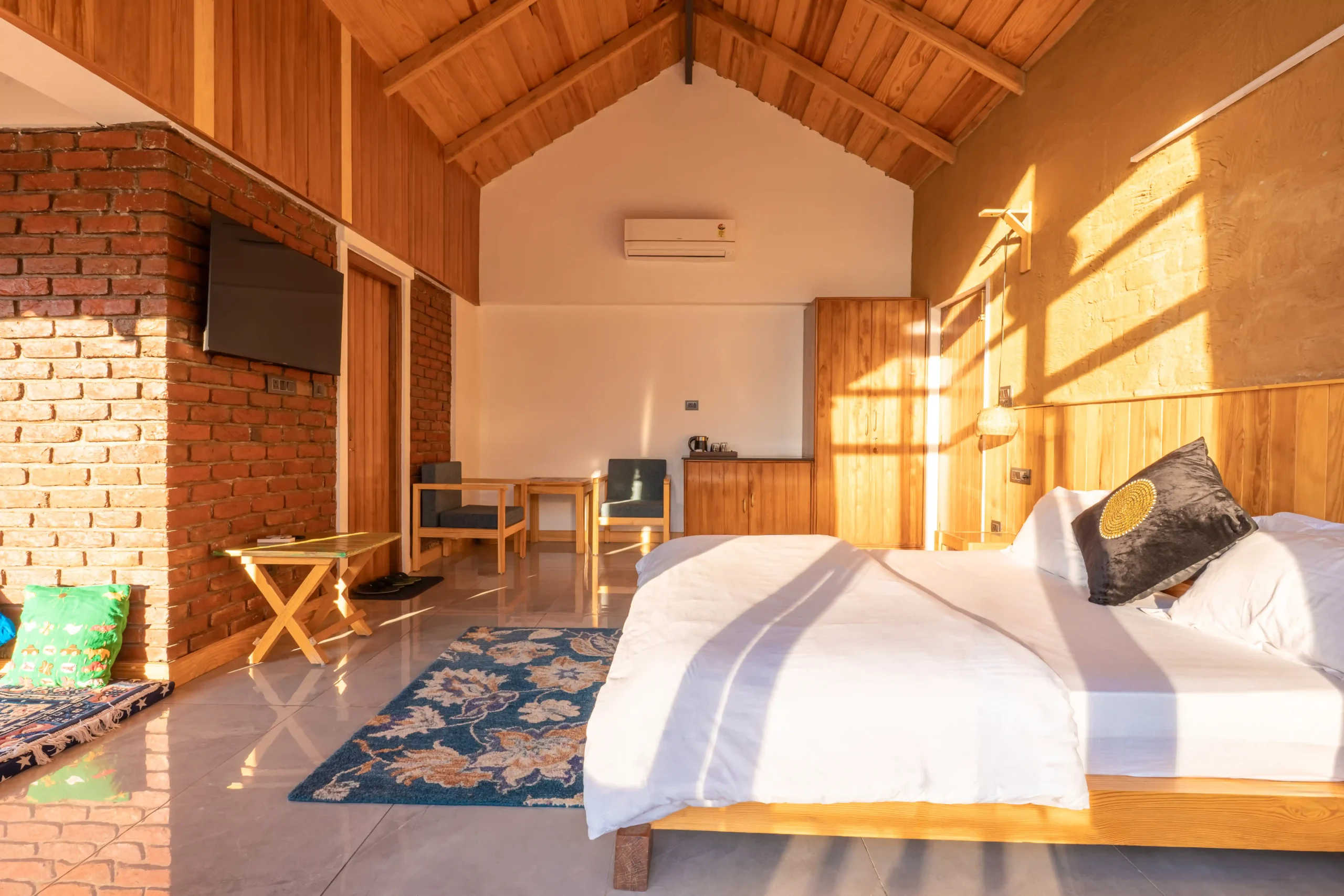 Traditional Himalayan inspired bedroom interiors in The Chaukas Room at Dharchula House.